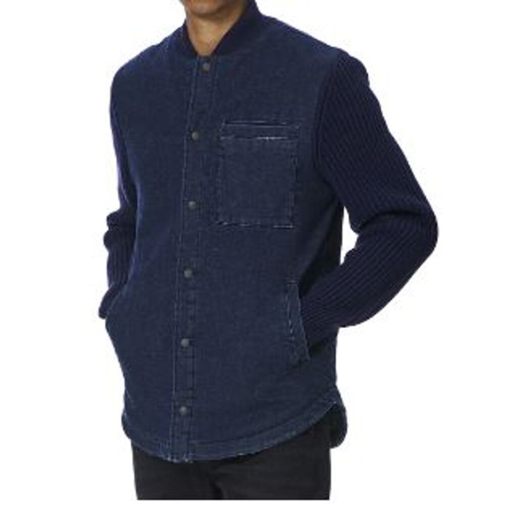 Dondup Mens NWT Navy Padded Denim jacket with‎ knit wool sleeves (40)